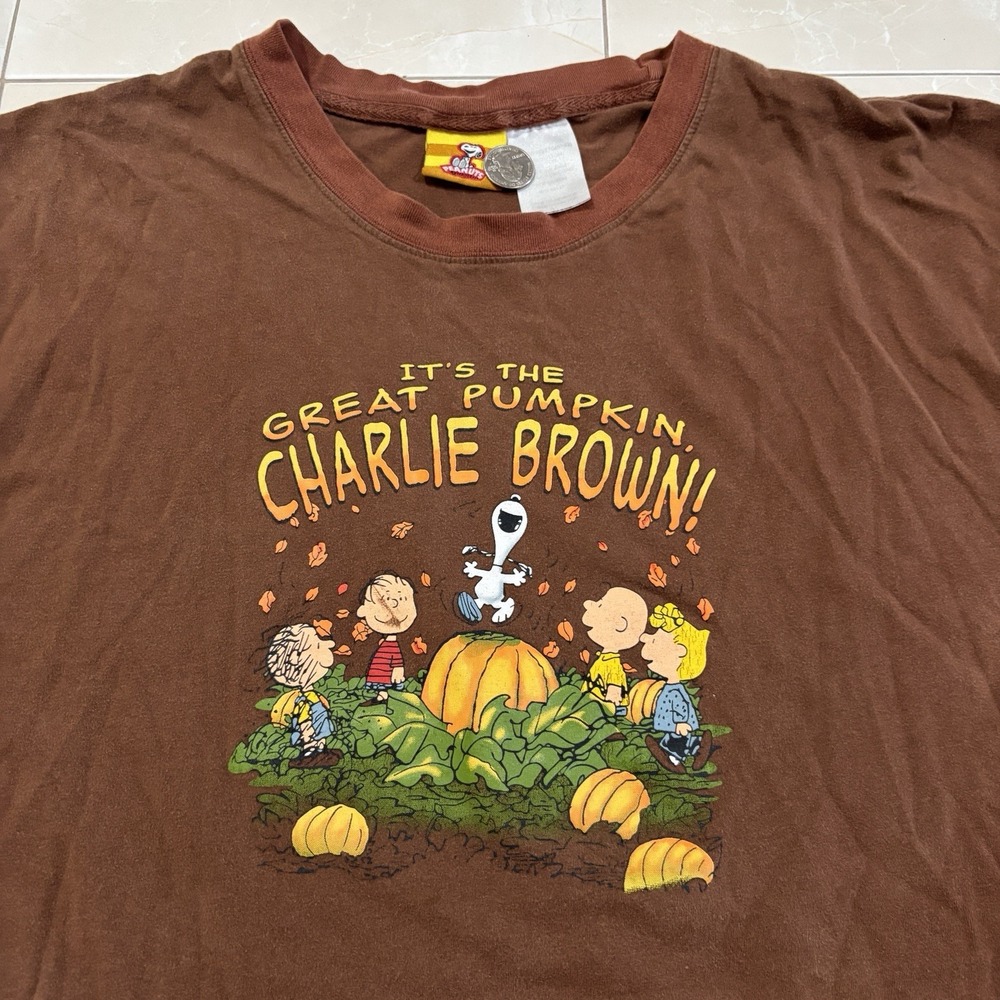 Vintage Peanuts Brown T Shirt Adult 2XL The Great Pumpkin Charlie Brown Graphic
